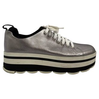 Prada Platform Sneakers in Silver Leather