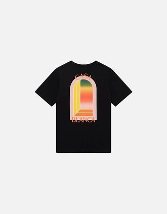 Casablanca Mens CASABLANCA Mens T Shirts Shorts Sleeve Crew Neck Gradient Arch Logo Cotton Tops - Black - Size: 40