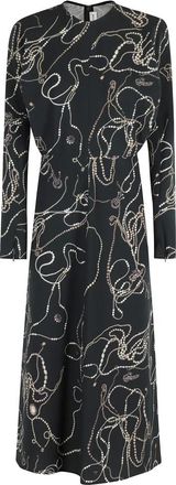 Victoria Beckham Groene sieradenprint Dolman Midi Jurk - Dames - Casual kleedjes - Zwart - M - Leer - Kleedjes