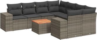 vidaXL Set De Muebles De Jard&iacute;n 9 Pzas Y Cojines Rat&aacute;n Sint&eacute;tico Gris Vidaxl