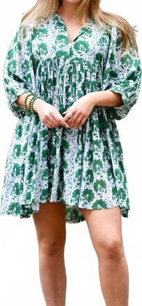 Dolma Raya Block Printed Mini Dress In Green