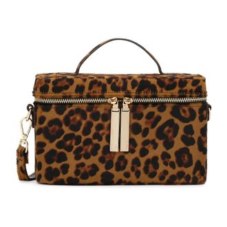 Kazar Leren handtas met luipaardprint en vacht - Dames - Tassen - Bruin - Maat: ONE Size Zijde