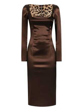 Dolce & Gabbana square-neck satin midi dress - Brown