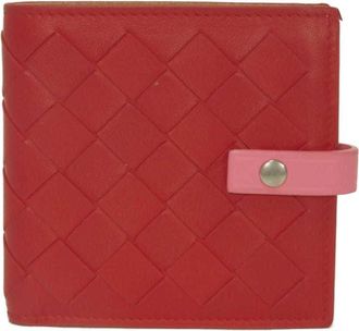 Bottega Veneta Intrecciato Red Color Leather Long Bill Wallet (Bi-Fold) (Pre-Owned)