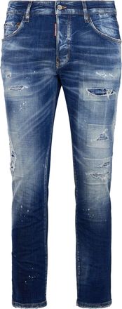Dsquared2 Distressed Medium Blue Denim Trousers with Paint Splatter Details