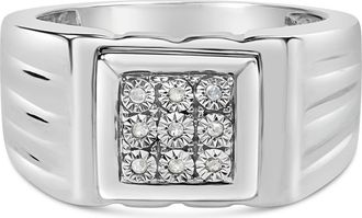 House of Brilliance Silver Diamond Accent Ridged Band Gentlemens Fashion Ring at Nordstrom, Size 12
