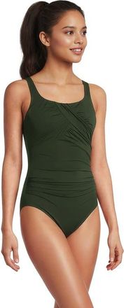 Lands End D-Cup Slender Carmela Tummy Control Chlorine Resistant Scoop Neck One Piece Swimsuit in Rich Olive Green at Nordstrom, Size 10
