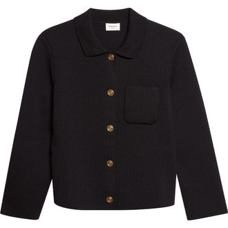 Saint Laurent Virgin Wool Polo Cardigan in Noir at Nordstrom, Size X-Small