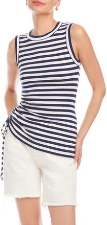 Fifteen Twenty Tia Stripe Ruched Rib Tank in Navy W/White at Nordstrom, Size X-Small