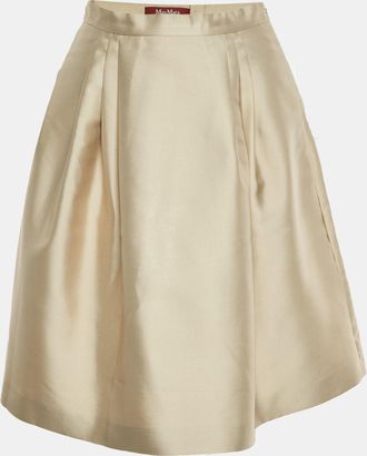 Max Mara Beige Gabardine Pleated Flared Mini Skirt