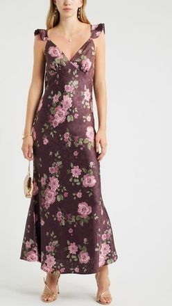 Chelsea28 Floral Satin Flutter Sleeve Maxi Dress in Burgundy Floral at Nordstrom, Size Xx-Small