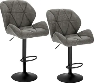 Woltu Woltu - 2x Taburete De Bar Con Respaldo Sillas De Bar Regulables En Altura Con Asiento Acolchado Pu Sillas Giratorias Muebles Cocina Silla De Comedor 