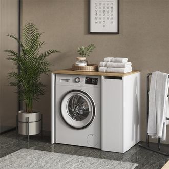 Vicco Armario Para Lavadora Viktor, Blanco/roble Artesanal, 93.6 X 88.2 Cm Con 3 Compartimentos, Vicco