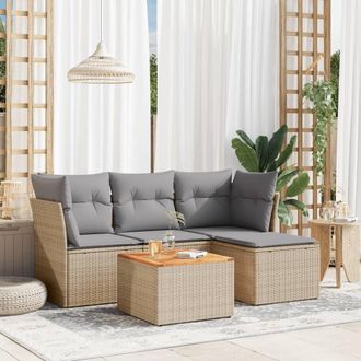 vidaXL Juego De Sof&aacute;s Jard&iacute;n Con Cojines Beige Mezcla 5 Pzas Rat&aacute;n Pe Vidaxl