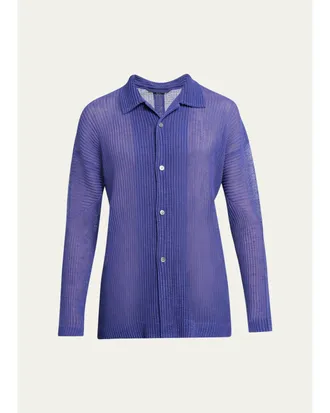Homme Pliss&eacute; Issey Miyake Mens Rustic Mesh Button-Down Shirt