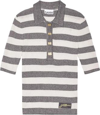Ganni Glinsterende Rib Polo Shirt Multicolor - Dames - Ronde hals truien - Veelkleurig - M - Nylon - Truien & Vesten
