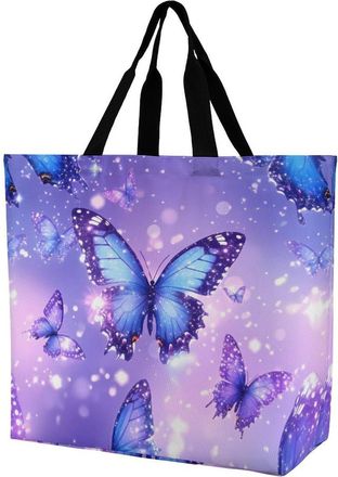 Generic Butterfly Stars Tote Bag Reusable Grocery Shopping Bags Large Travel One Shoulder Handbag for Picnic Work