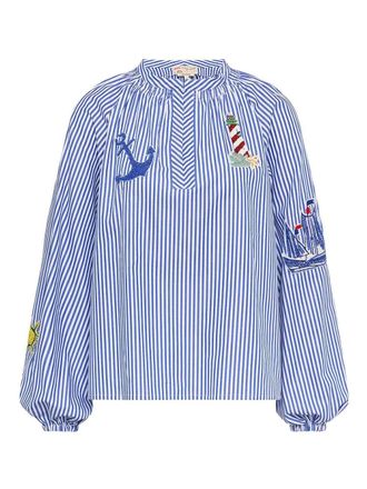 Maison Common embroidered striped blouse - women - Cotton - 40 - Blue