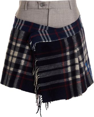 1/OFF Womens Check Scarf Reworked Skirt