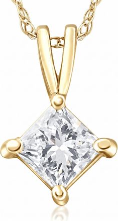 Pompeii3 1/2ct Princess Cut Real Diamond Gold Necklace Pendant 14k Yellow Gold