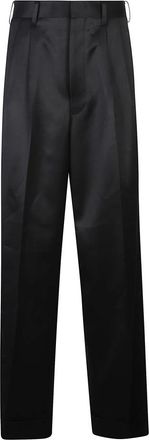 Junya Watanabe Pleated Broeken - Dames - Straight fit broeken - Zwart - M - Wol - Broeken