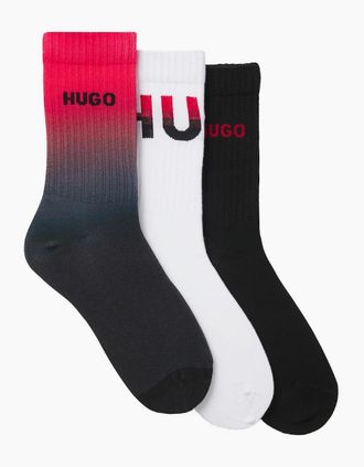 HUGO BOSS Mens HUGO 3-Pack QS Rib Rising Fade, Black, White & Red - Size: 10/9.5/9/10.5/11/11.5/12/12.5