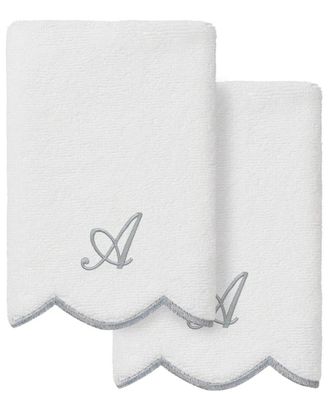 Linum Home Textiles 100% Turkish Cotton Adornia Scallop 2Pc Personalized Fingertip Towel Set