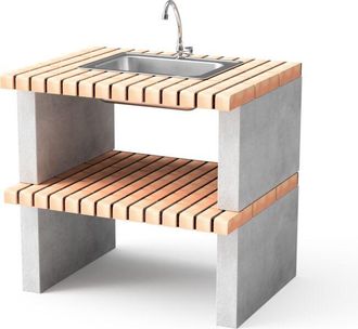 Movelar Movelar - M&oacute;dulo Lavabo Y Grifer&iacute;a Albufeira Para Barbacoa De Obra Prefabricada (gris, Naranja - 95 X 70 X 70 Cm) - Uso En Exteriores