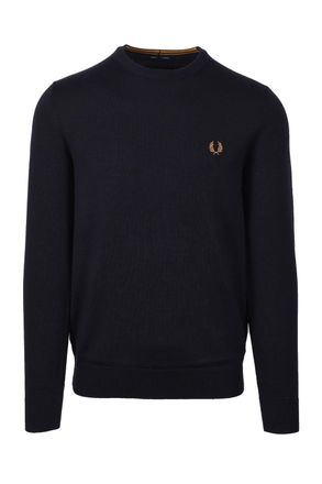 Fred Perry Mens Classic Crew Neck Knitwear Navy - Blue - Size X-Large