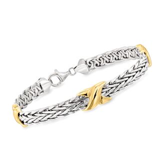 Ross-Simons Two-Tone Sterling Silver Wheat-Link X Station Bracelet