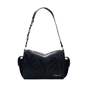 Desigual Shoulder Bags, female, Black, Size: ONE SIZE Floral Pattern Handbag with Shoulder Strap and Multiple Pockets