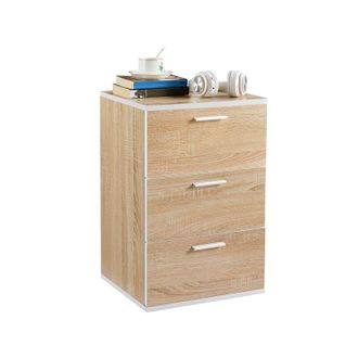 Yaheetech Yaheetech - Mesitas De Noche Blancas 40x35x60cm Mesilla De Noche Con 3 Cajones De Madera Para Dormitorio Sal&oacute;n Roble Claro