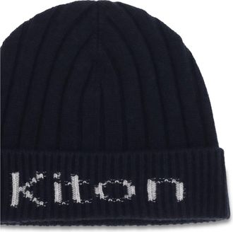 Kiton Mens Wool Beanie Hat Blue-Light Grey (ovis Aries) Blue/light
