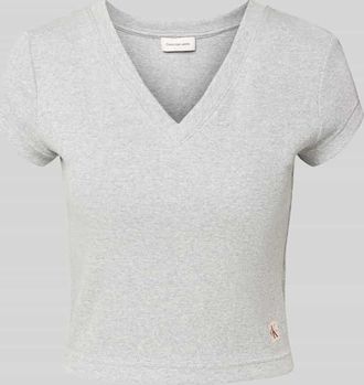 Calvin Klein Jeans T-Shirt mit Label-Detail in Hellgrau Melange, Größe XL