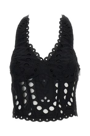 Charo Ruiz Ibiza Black Halter Eyelet Top With Smocked Back