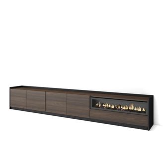 Skraut Home Skraut Home - Mueble Tv, Televisi&oacute;n, 310x37x50cm, Para Tv Hasta 80, Chimenea El&eacute;ctrica, Roble Oscuro Y Negro