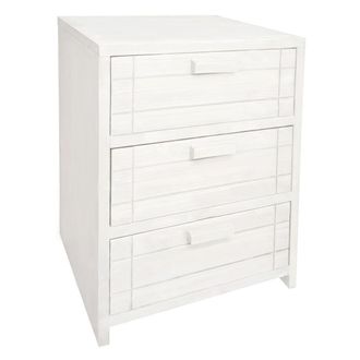 NATYAL Mesita de noche de madera maciza con 3 cajones en tono blanco 40cm