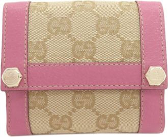 Gucci Brown Pink Canvas Leather Wallet (Bi-Fold) (Pre-Owned)