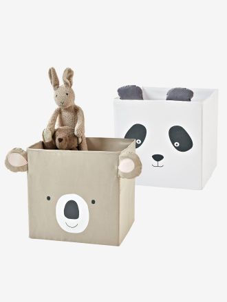 Vertbaudet 2 Stoff-Aufbewahrungsboxen, Kinderzimmer taupe+hellgrau