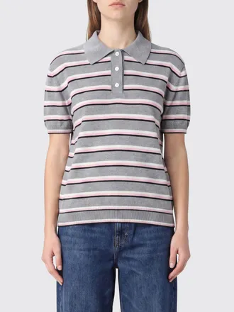 Msgm Polo in maglia di cotone a righe bicolor con spalle cadute