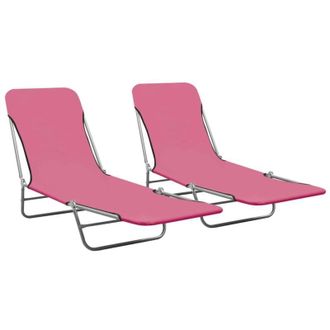 vidaXL Vidaxl - Lettini Prendisole Pieghevoli 2pz in Acciaio e Tessuto Rosa