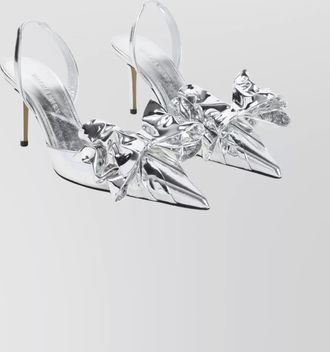 Mach & Mach silver leather stiletto pumps bow detail