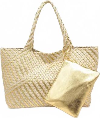 Moda Luxe Womens Solana Woven Tote Bag In Gold/ivory