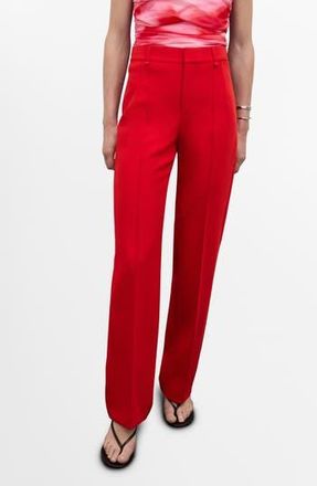 Mango Decorative Seam Stretch Straight Leg Pants in Red at Nordstrom Rack, Size 0