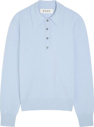 R&oacute;he Compact Wool and Cashmere-blend Polo top - Light Blue - 34 (UK6 / XS)