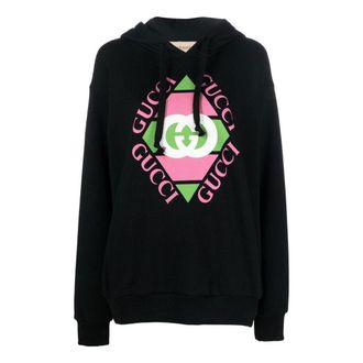 Gucci (WMNS) Gucci Logo Print Cotton Hoodie Black 717427-XJEV6-1082