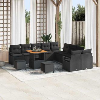 vidaXL Conjunto De Sof&aacute; De Jard&iacute;n Con Coj&iacute;n 13 Pcs Negro Polirat&aacute;n Vidaxl