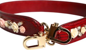 Dolce & Gabbana Womens Red Leather Floral Embellish Bag Shoulder Strap Calf