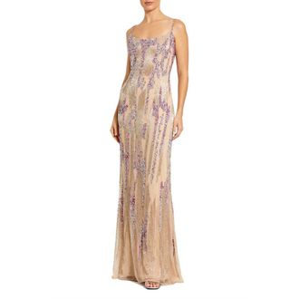 Mac Duggal Thin Strap Sequin Mesh Column Gown in Nude at Nordstrom, Size 12