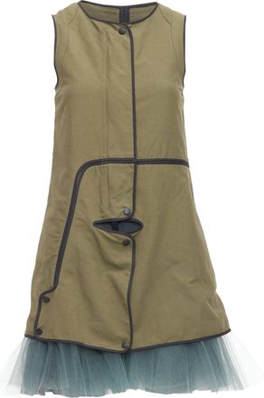 Marni 2011 khaki utility cutout vest green tulle hem mini dress IT36 XXS